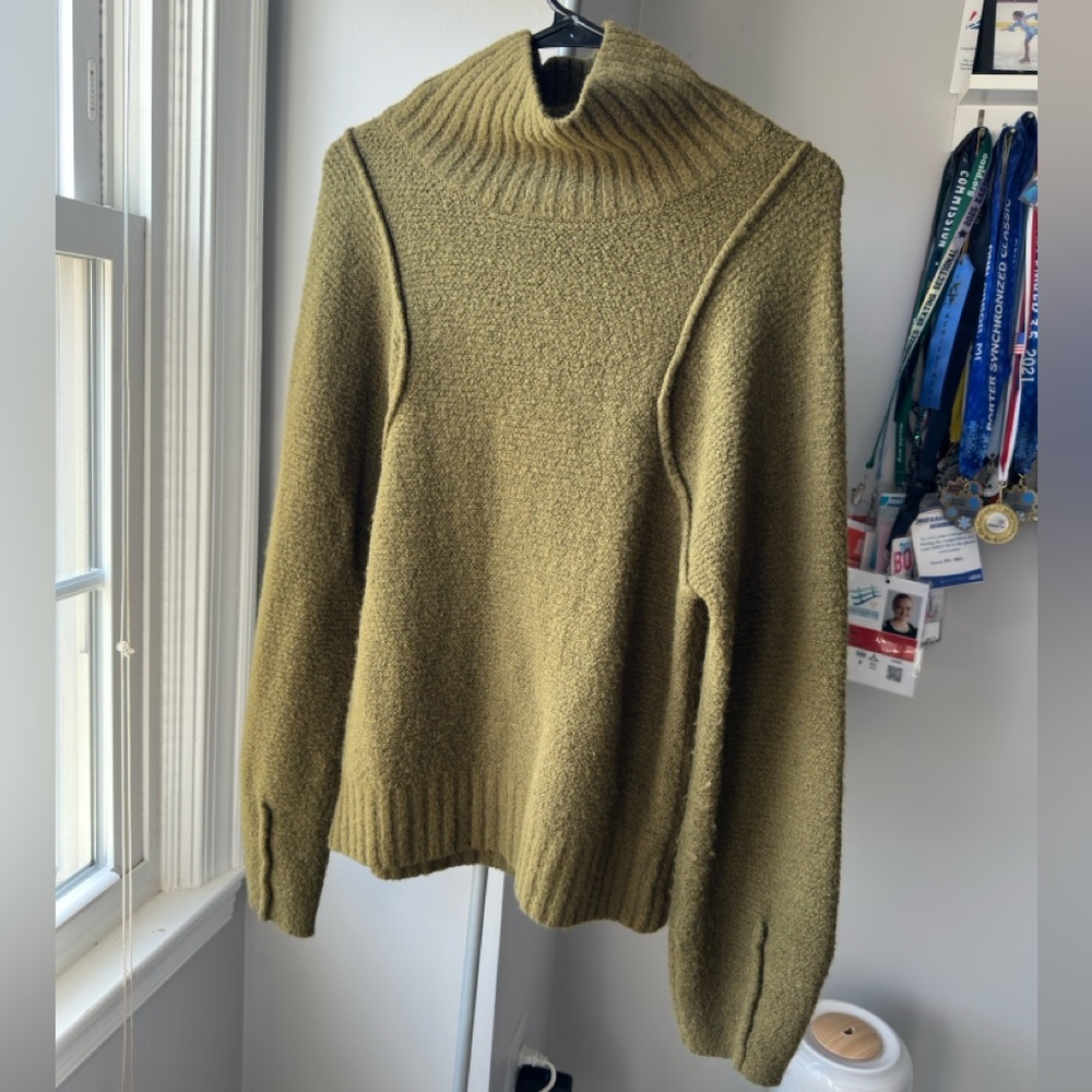 Olive Green Turtleneck Women's Sweater